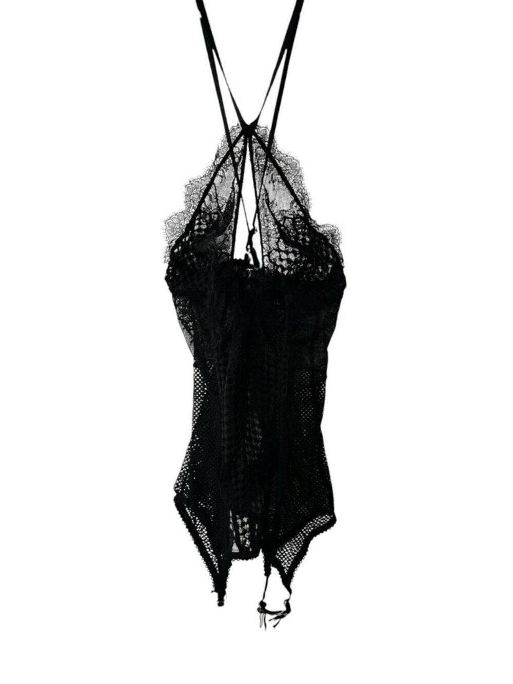 Victoria's Secret Fishnet Lace Teddy Sheer Bodysuit Lingerie Black Very Sexy M